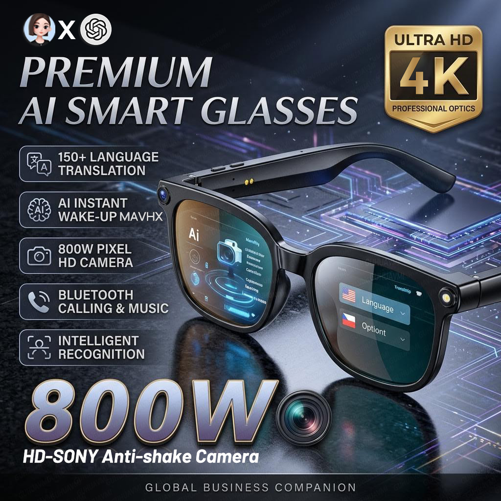 Smart Glasses Lens - Kacamata Pintar 2026 4K 8MP Pria