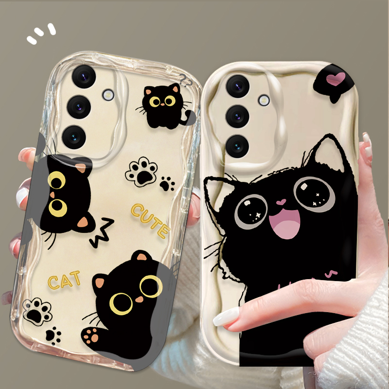 Samsung Galaxy A55 - Casing Kucing Hitam Mata Besar Lucu